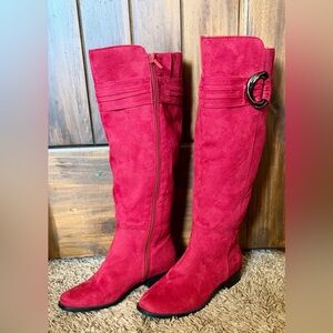 Red Suede Knee-High Boots Brayla